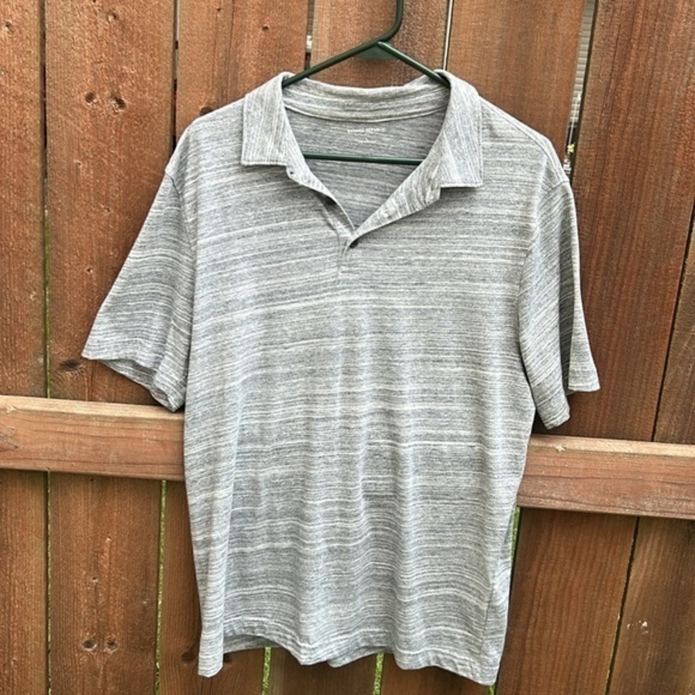 Banana Republic Casual Grey and White Short Sleeve Polo Size Large